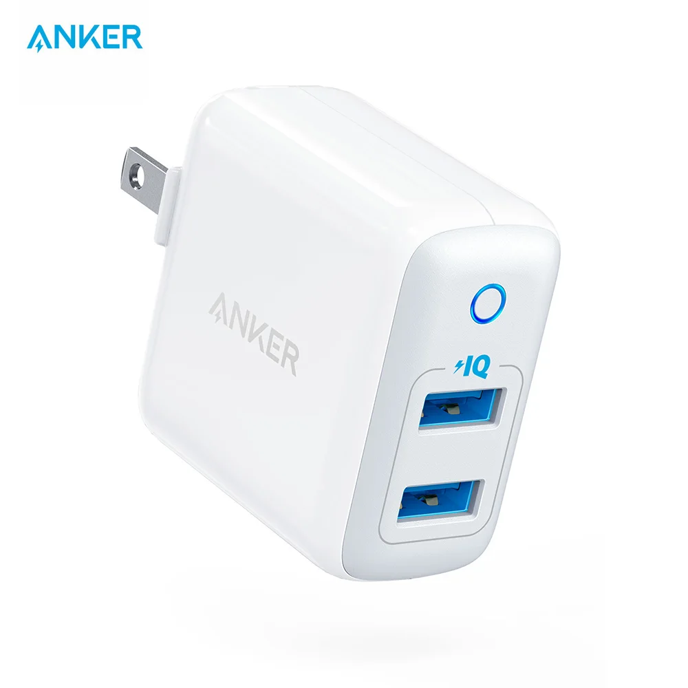 

Anker PowerPortII 24W Dual USB Wall Charger with PowerIQ Technology Foldable Plug for iPhone X/8/7/6/6S Plus iPad Samsung More