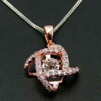 

Fine Jewelry 100% 925 Sterling Silver Rose Gold Plated Dancing CZ Crystal Pendant Necklace for Women with Chain