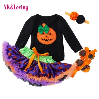 

YK&Loving Princess Wear Infant Halloween Black Long Sleeved Skull Skirt Dress Newborn Baby Girl Clothes Infant Set Tutu Skirt