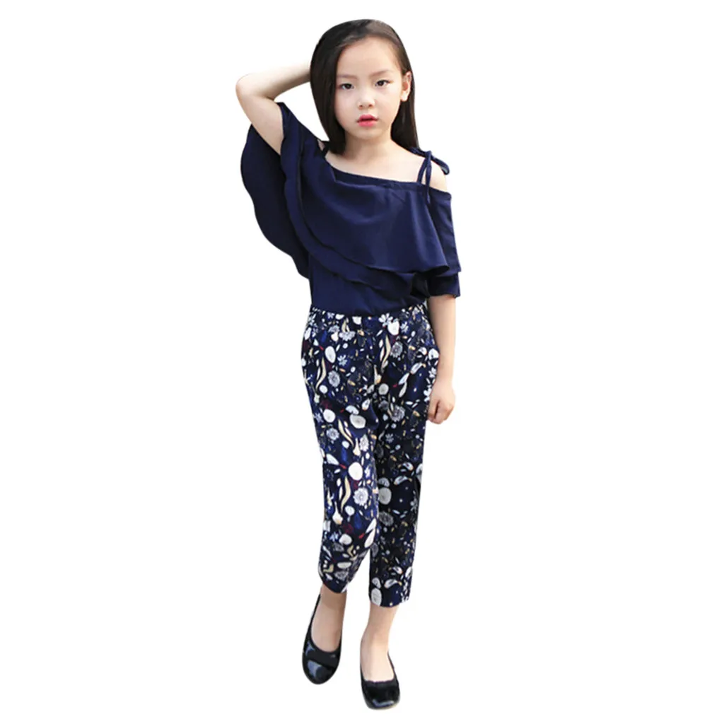 

Kids Baby Girl Summer Outfits Off Shoulder T-shirt Tops+Floral Pants Set Baby Girls Casual Clothes Set Summer Flower necessities