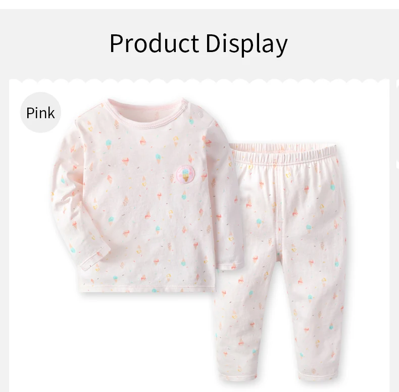 GB/ Хлопковая пижама с принтом мороженого для маленьких девочек, топы с длинными рукавами и Штаны Мягкая дышащая одежда для сна с круглым вырезом для От 6 месяцев до 5 лет