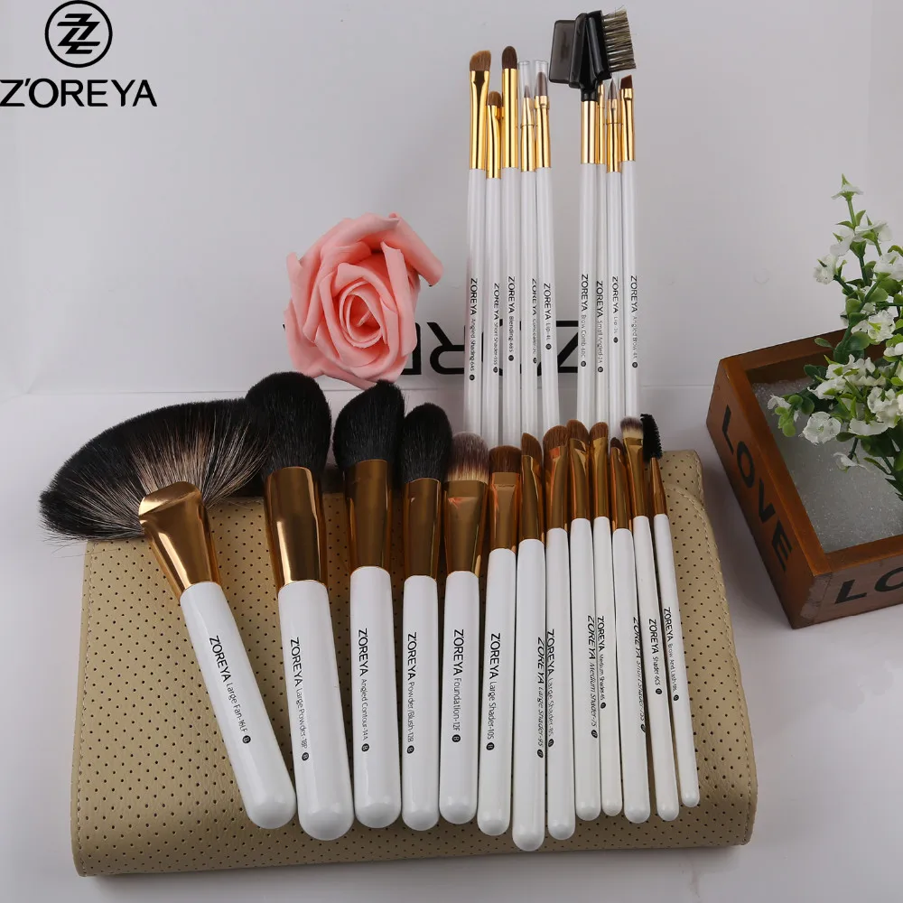 Buy ZOREYA Sable Hair Makeup Brush Set With Cosmetic Bag 22pcs Professional Make Up Brushes Fan Powder Eyeshadow Makeup Brushes