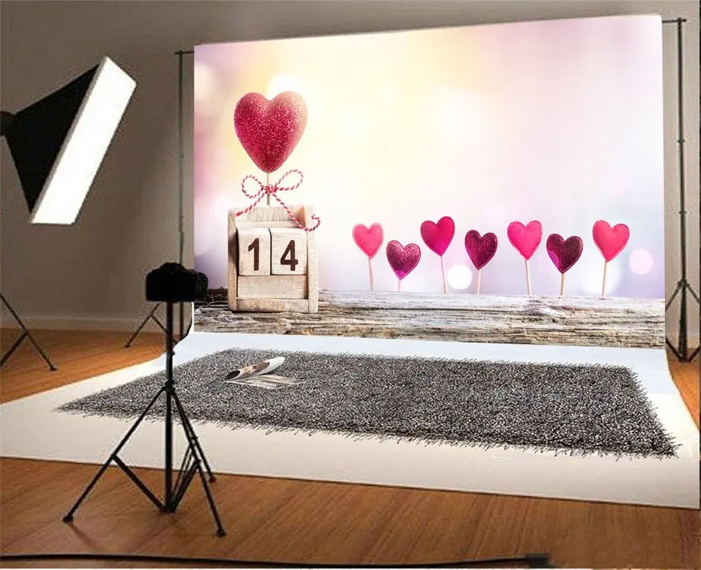 

Photography Backdrop Romantic Valentine's Day Calendar Date With Hearts Decoration Photo Background