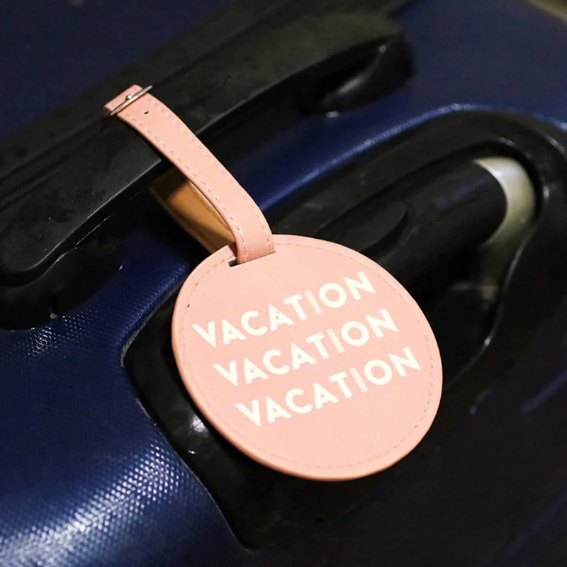 Travel Accessories I Need Vocation Luggage Tag Women Portable PU Leather Label Suitcase ID Address Holder Baggage Boarding Gift