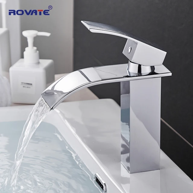 $US $29.93  ROVATE Bathroom Basin Faucet Waterfall Deck Mounted Cold and Hot Water Mixer Tap Brass Chrome Vanit