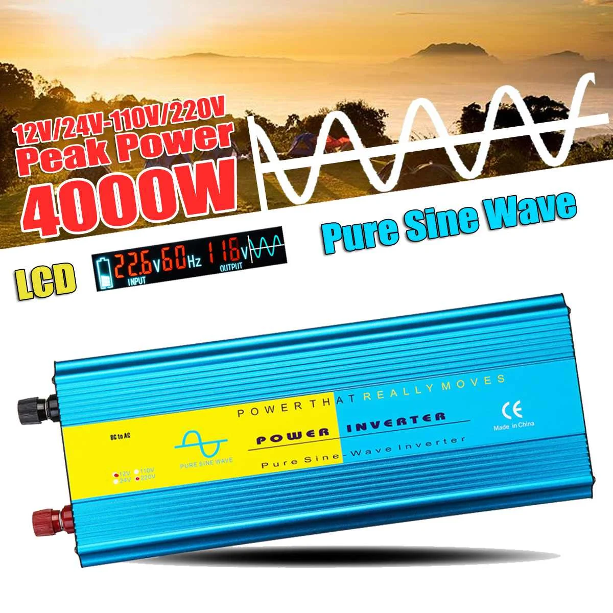 

Pure Sine Wave Inverter 12V 220V 2000W 4000W Pe ak Voltage Transformer Converter DC12V/24V AC 110V/220V Inverter 60Hz/50Hz LCD