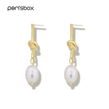 

Peri'sbox Real White Freshwater Pearls Dangle Earrings Simple Drop Knotted Earrings Unique Weddings Party Earrings Wholesale