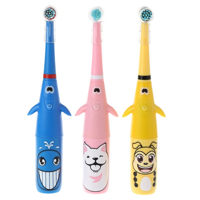

Brand Kids Electric Toothbrush Set Cute Cartoon Rotating Tooth Brush For 3 years old up with 2pcs Soft Replacement Brush Head