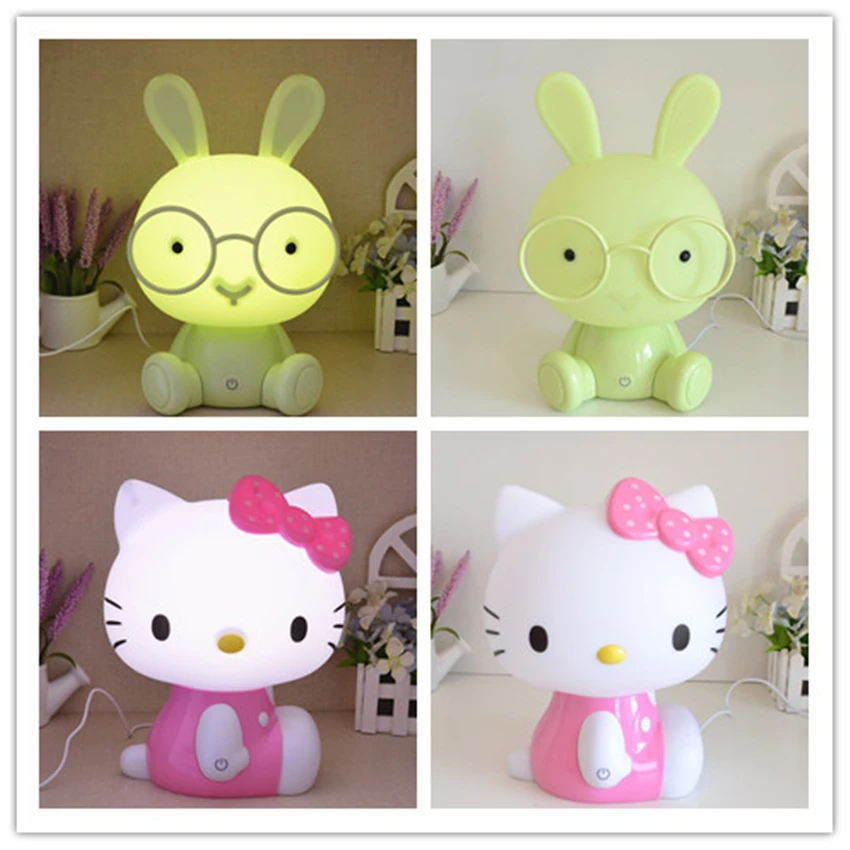Bonito dos Desenhos Menina das Crianças Mesa de Cabeceira Luminárias de Alimentação do Bebê Coelho Animados Urso Escurecimento Night Lights Presente Quarto Noite Lâmpadas 13 Night Lights Presente Menina das Crianças Quarto