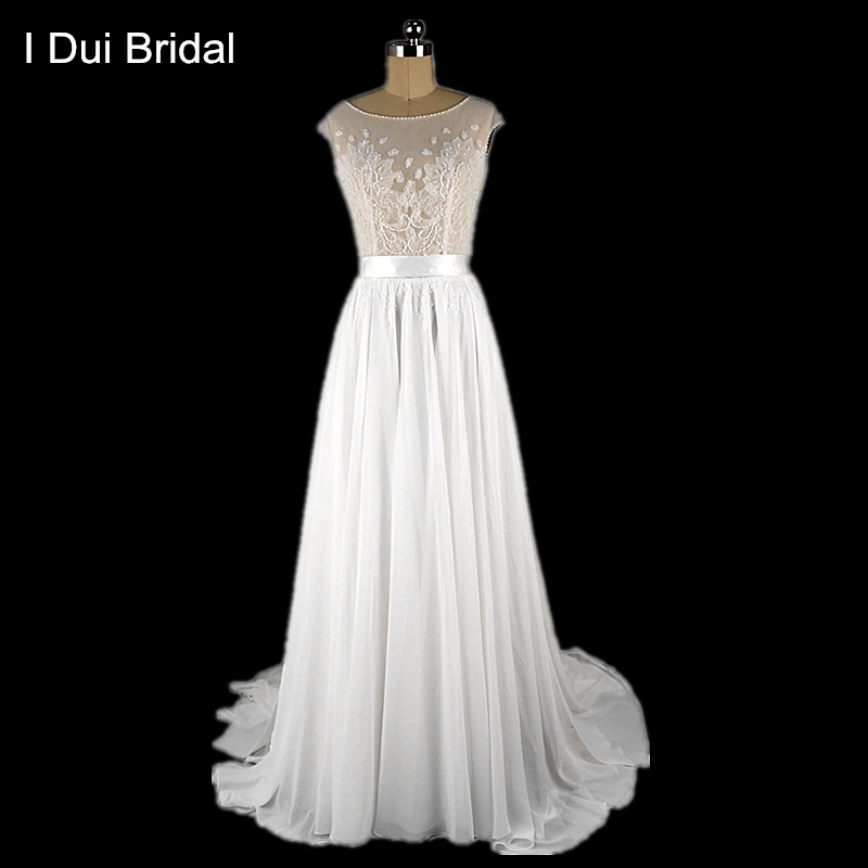 Buy Lace Chiffon Wedding Dresses Split A Line Beaded