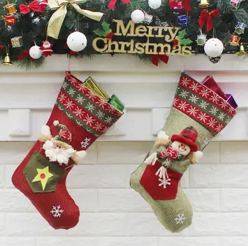 

Merry Christmas 23x45x27cm cute snowflake santa claus+santa boy candy bag Christmas tree stand Hanging socks Gift party decor