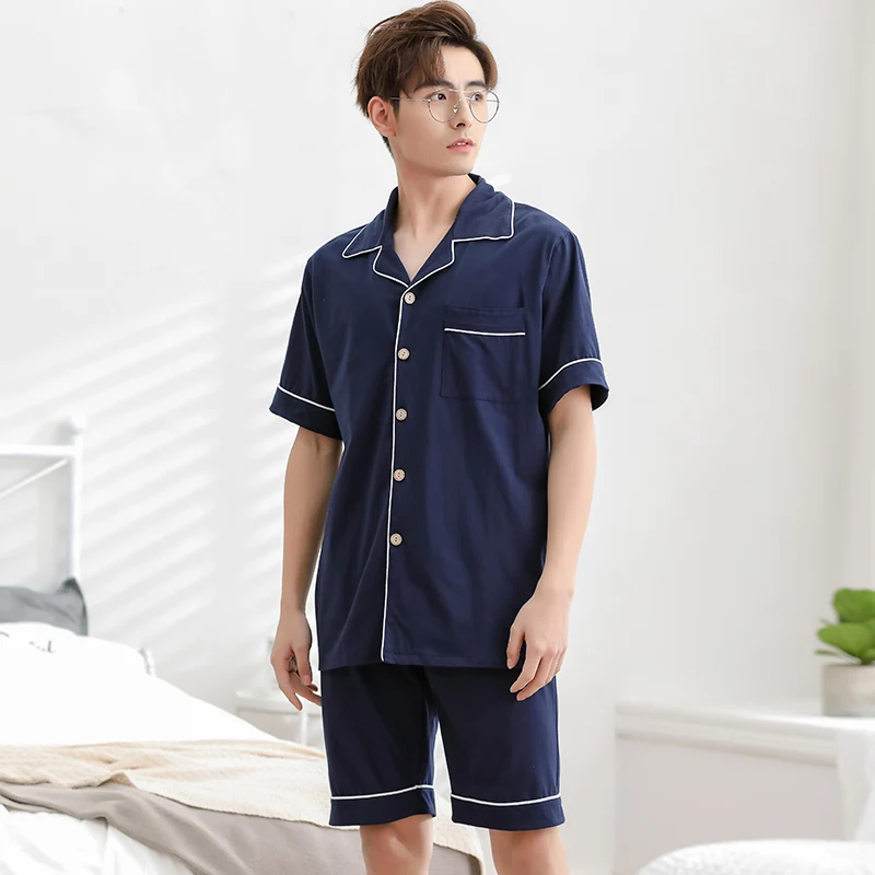 Buy New Summer 100Cotton Men's Short Sleeve Pajamas