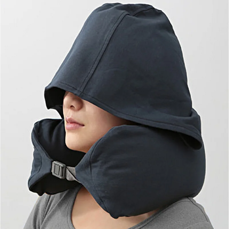 Travel Neck Pillow With Hood Support Solid Color U-Shape For Airplane Car Lightweight Easily Portable Cushion | Дом и сад