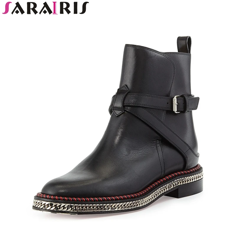 

SARAIRIS 2018 Brand New Top Quality Genuine Leather Women Shoes Fashion Chelsea Boots Woman Shoes Nature Cow Leather