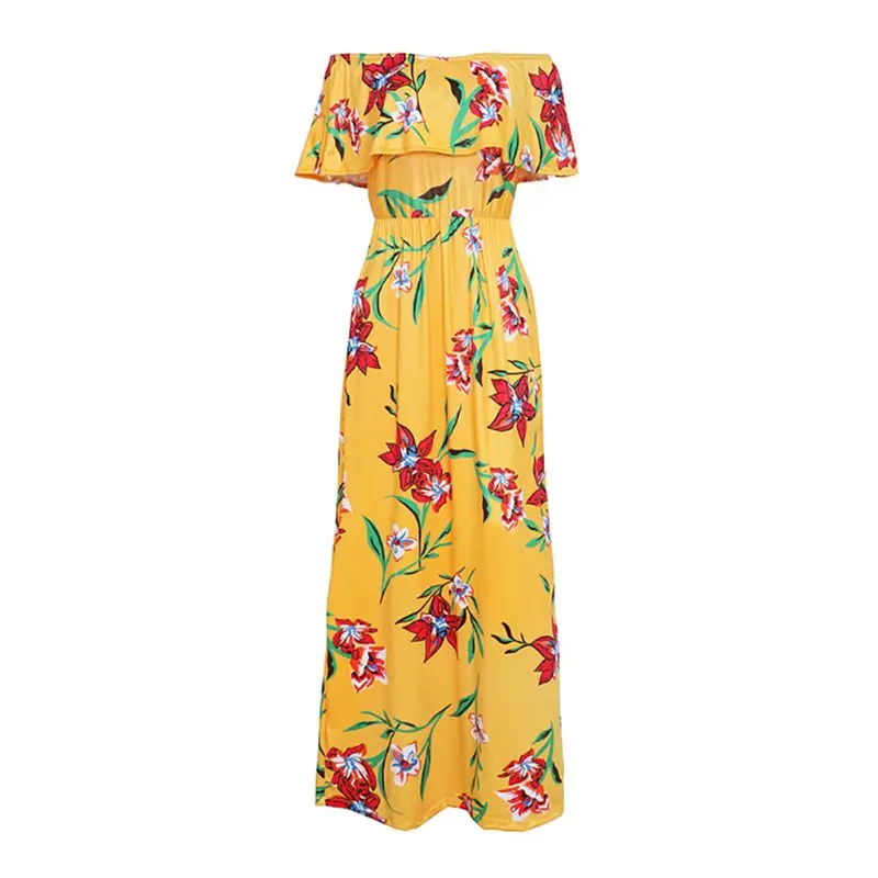 

Women 2019 Summer Holiday Boho Elegant Off shoulder Floral Print Maxi Long Tunic Dress