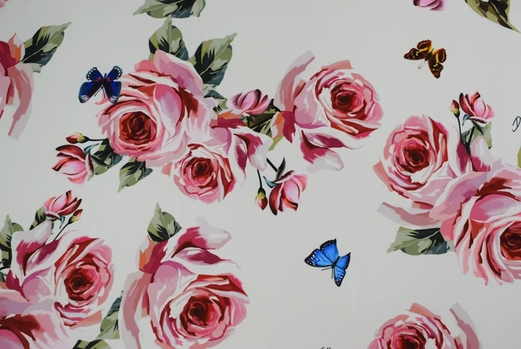 Новинка, розовая бабочка, цифровая живопись, стрейч, атласная ткань для платья, рубашки, tissu au metre, пэчворк, telas tecido, сделай сам