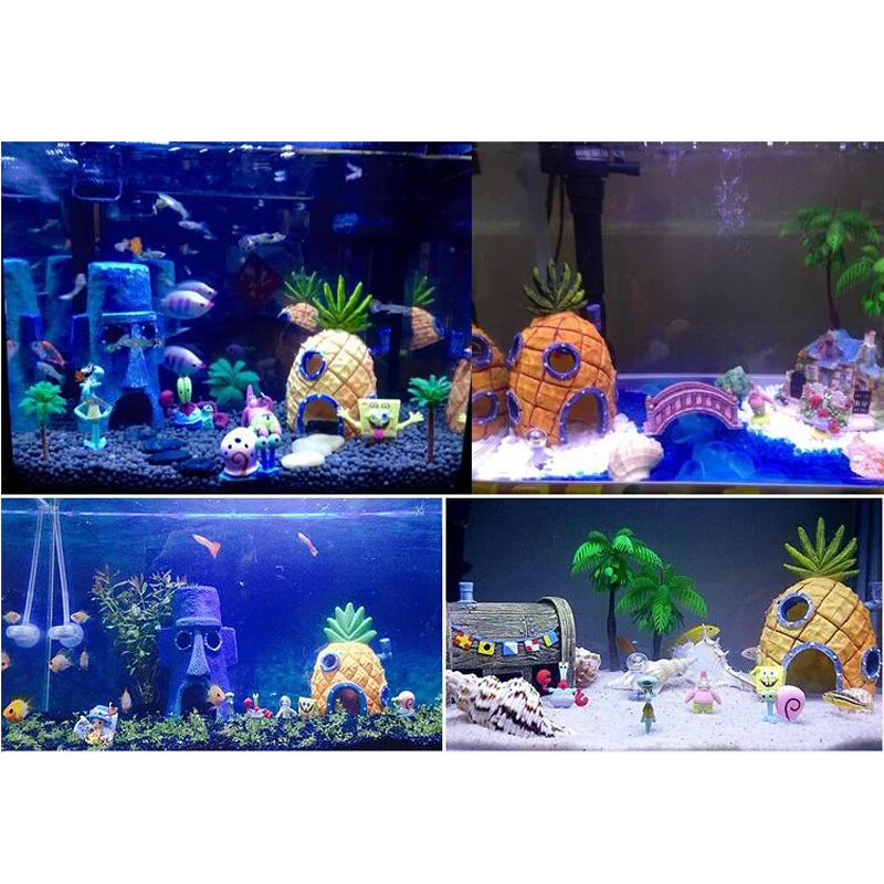 Аквариумный Декор для аквариума Губка Боб и сквидворд дом ананас мультфильм домашний орнамент аксессуар