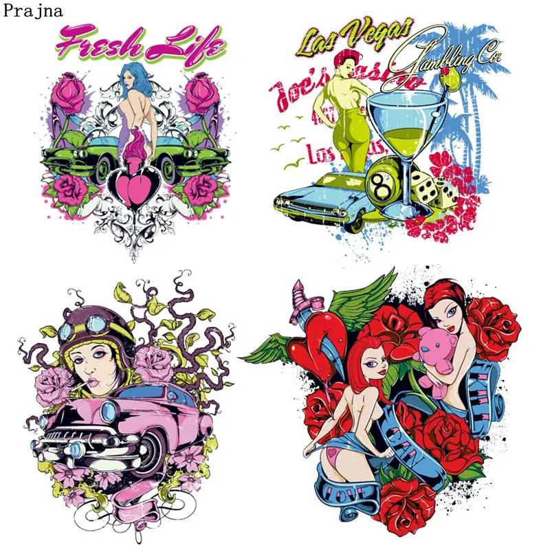 

Prajna Gambling Fashion Girl Heat Transfers Vinyl Happy Rose Appliques Exposed Woman Hip Hop Rock Clothing DIY T-shirts Stickers