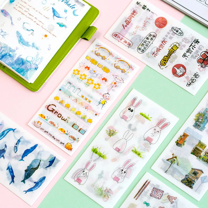 

6Sheets/Set Summer Leaves Plants Whale Creative Decoration Scrapbooking Stickers Transparent PVC Stationery Planner Stickers