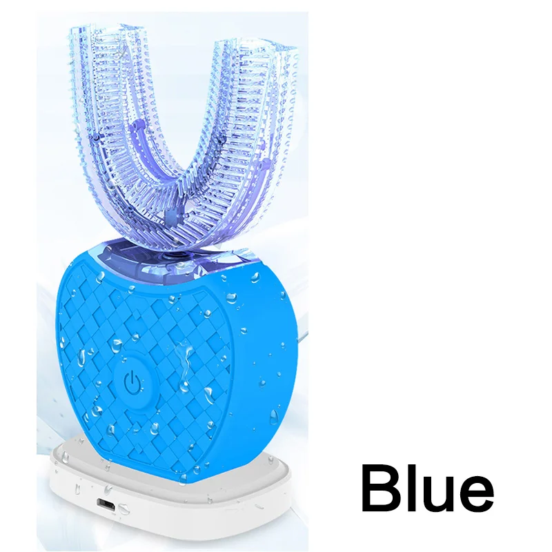 360 электрическая звуковая зубная щетка комплект со светодиодный Blu-Ray отбеливание зубов IPX7 Водонепроницаемая портативная зубная щетка свободные руки - Цвет: blue