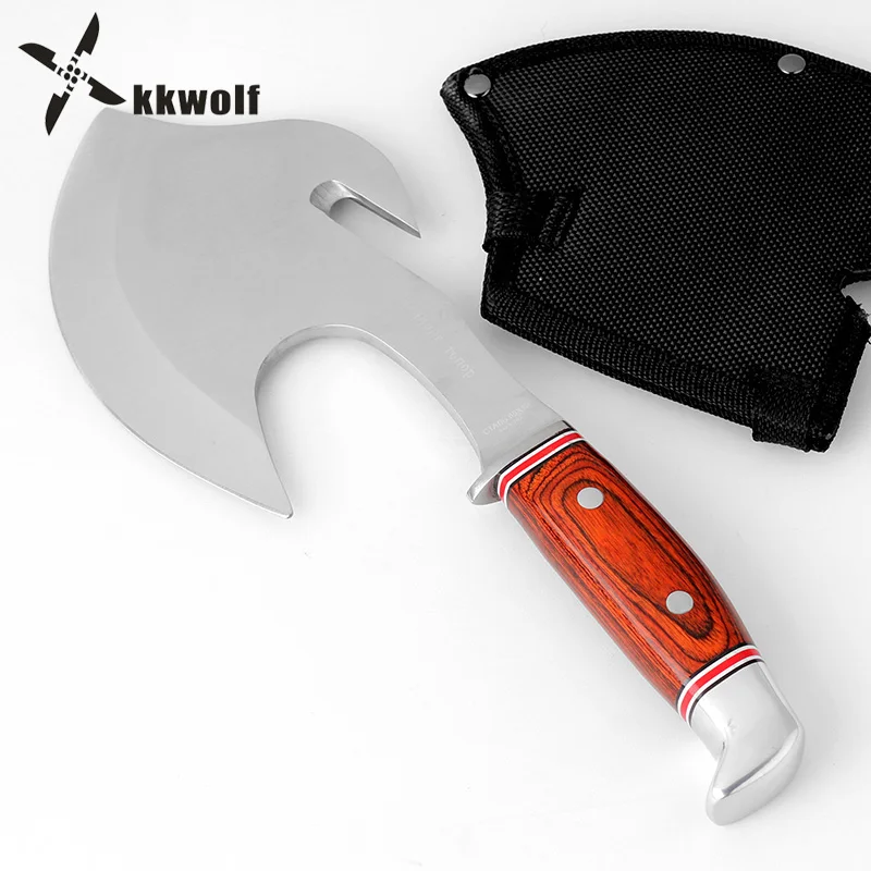 

KKWOLF Camping Tomahawk Axe Head Overall Steel Wooden Handle Hunting Survival Fighting Multi Rescue Hatchet Fire Felling Broad A