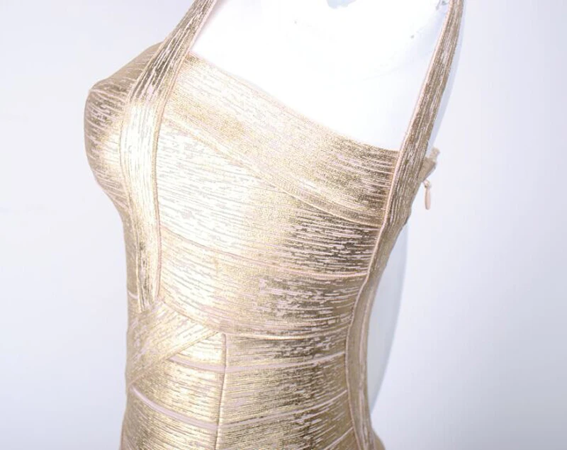 Модное золотистое серебряное облегающее Бандажное платье высококачественное искусственное волокно на бретельках летние платья для свадебной вечеринки Клубное платье оптом