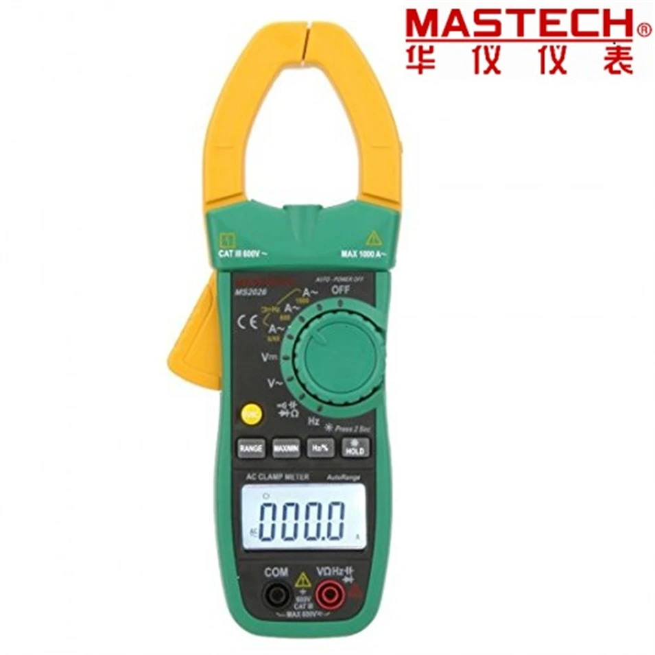 

Digital AC Current Clamp Meter Auto Range AC/DC Multimeter Ammeter Voltmeter Ohmmeter Capacitance &Frequency Test MASTECH MS2026