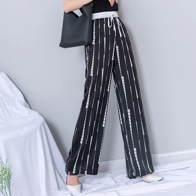 

striped wide leg pants women 2019 summer black white striped lace up palazzo trousers streetwear plus size wide trousers women