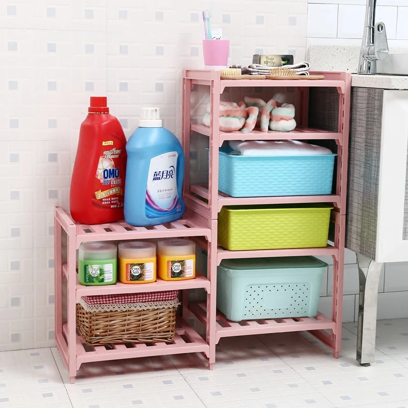 Multilayer plastic shelving kitchen bathroom shelf storage rack
