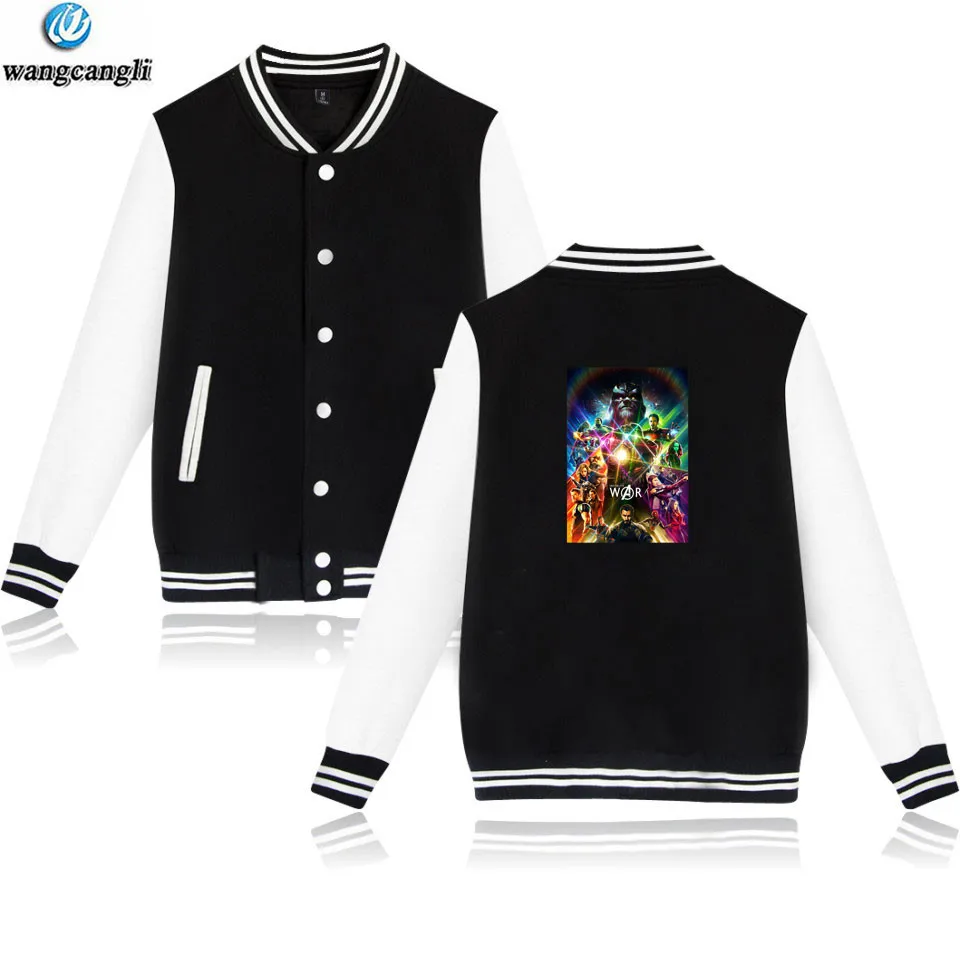 

AVENGERS INFINITY WAR Baseball Jacket Men Hip Hop Fitness Bomber Sweatshirt Coat Harajuku Cotton Hoodies Plus Size