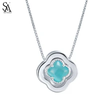 Auténtica plata de Ley 925 Colgante de Plata Collares de PLATA DE Joyería Fina para Las Mujeres Suerte Trébol de Cuatro hojas 2016 Nuevo Regalo 11.11, 18″