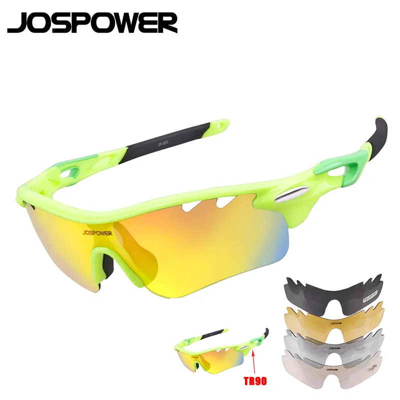 JOSPOWER поляризованные велосипедные очки TR90 UV400 уличные спортивные очки MTB велосипед Рыбалка солнцезащитные очки 5 линз gafas ciclismo - Цвет: Fluorescent green