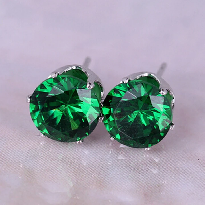 

10 Piece Wholesale Fine Round Design White Gold-Color Studded Candy Green Crystals CZ Women Gift Stud Earring