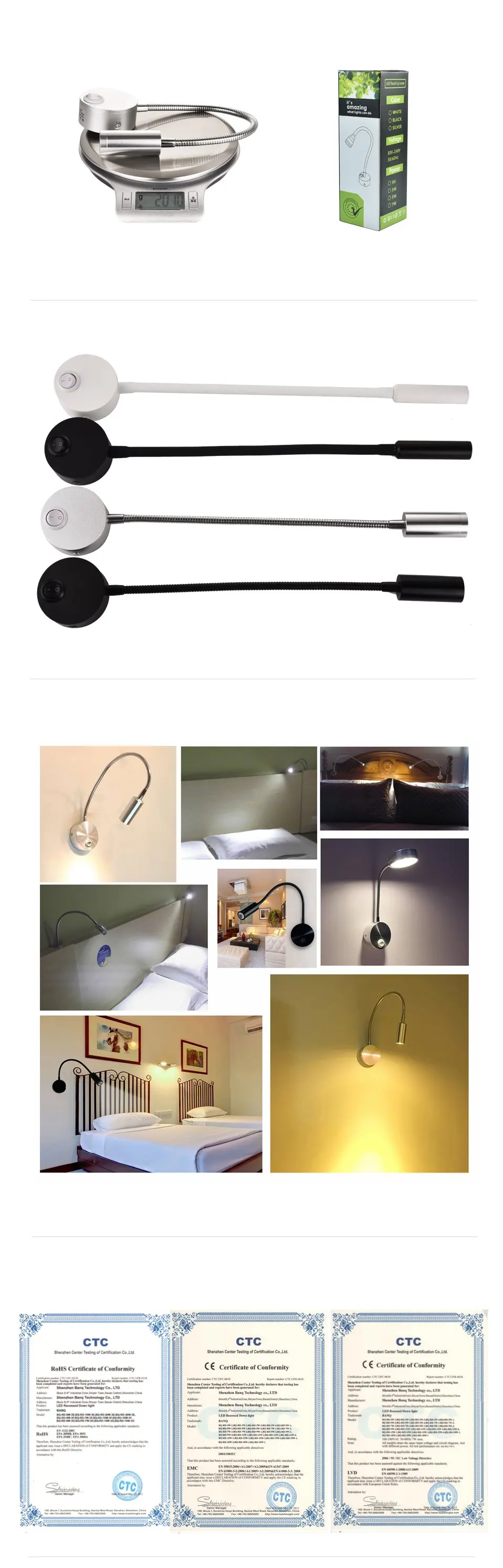 garden wall lights Wall Lamps LED with Switch EU US Plug 3W Modern Reading Bedroom Bedside Lamp Black Silver Flexible wall lamp light