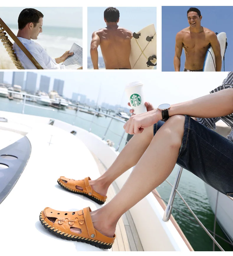 Мужские повседневные сандалии; коллекция года; летние мужские кожаные пляжные сандалии; высокое качество; Sandale Homme; обувь на плоской подошве; Sandalias Para Hombre; размеры 38-44