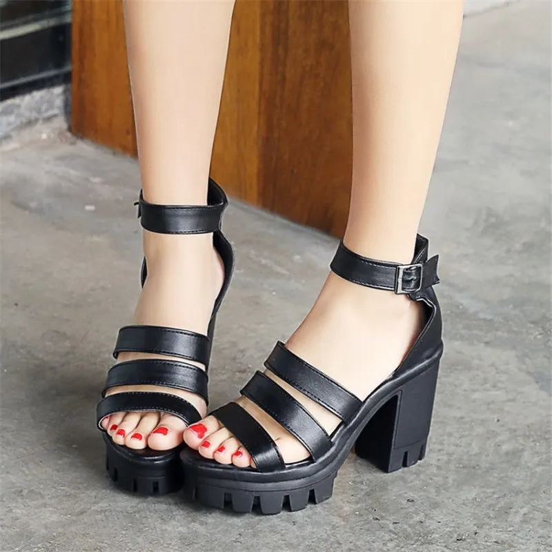 

Size 33-43 New Summer Women Sandals Shoes Platform Square High heeled Ankle Buckle Strap Sexy Peep Toe Pumps Shoes free shipping