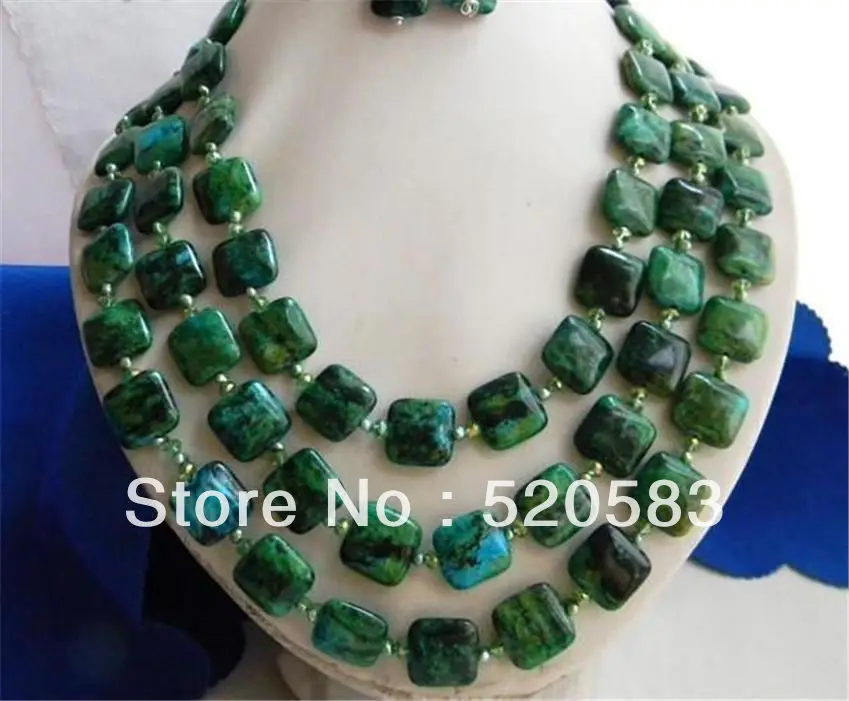

3Strands 18-20" 14MM Malachite Green Baroque Freshwater Pearl Earring Necklace