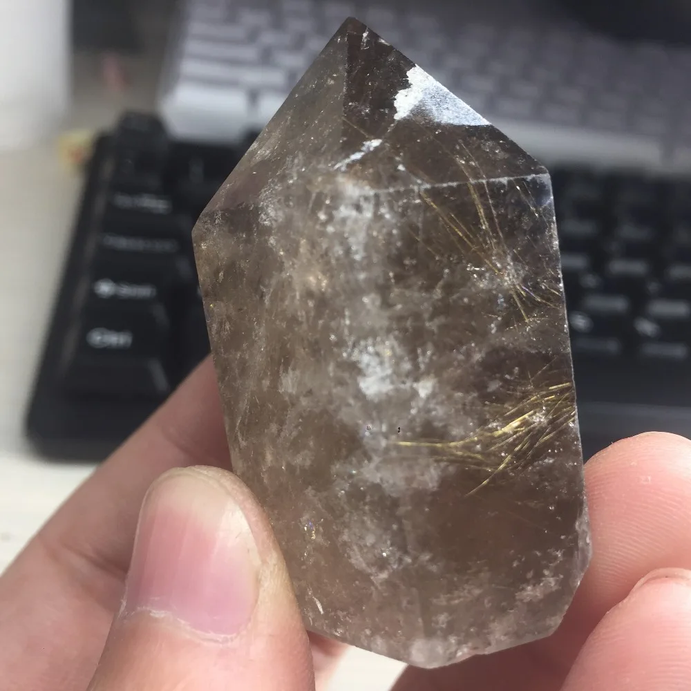 ZH23 96 г натуральный дымчатый Rutilated Кварцевый Кристалл исцеляющая точка палочка