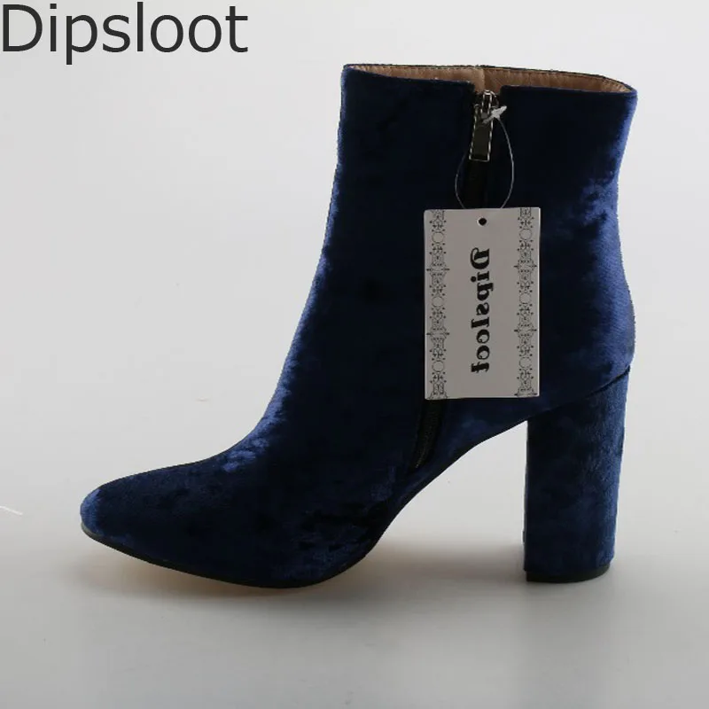 stylish velvet chunky high heel boots
