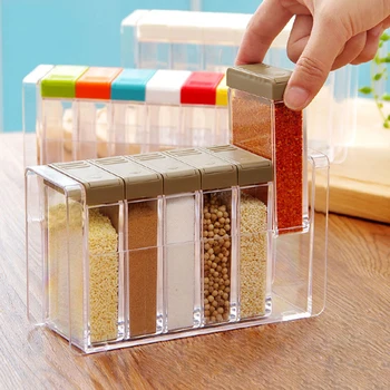 

Spice Jar Seasoning Rack Spice Pots 6 Piece Acrylic Seasoning Box Storage Container Condiment Jars Kitchen Accessories