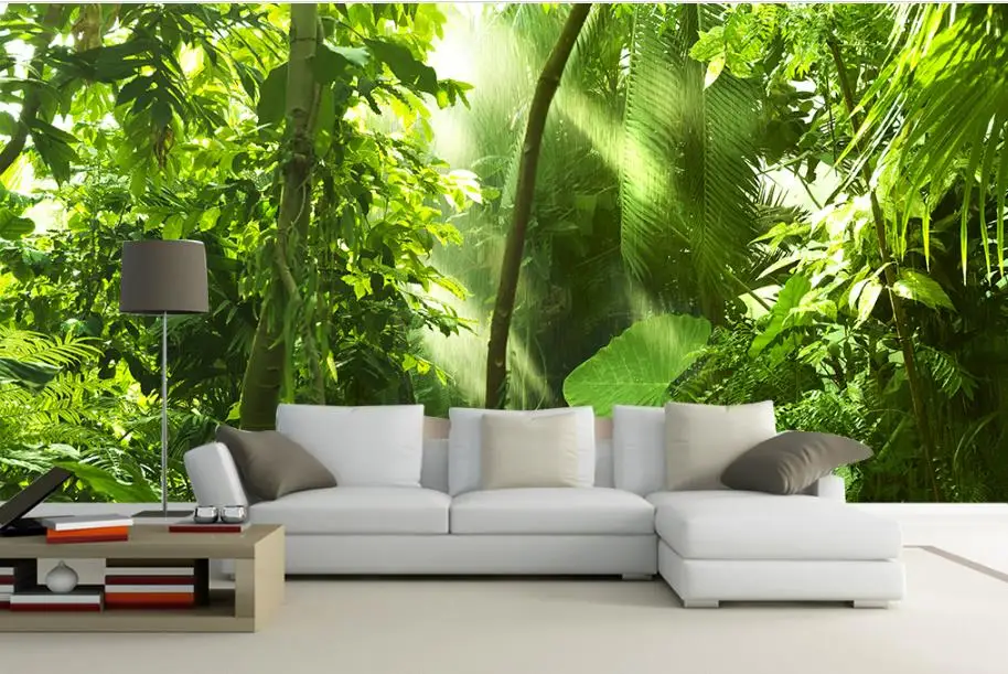 

Beautiful 3D Wallpaper Green virgin forest banana leaves Wallpaper For Walls 3 D Photo Mural Living Room Home Landscape