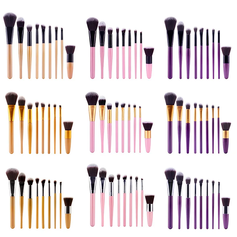 

9PCS/Set Foundation Powder Brushes Kits for Face Eyebrow Lip Maquiagem Professional Beauty Makeup Brush Rose Gold Pink Purple