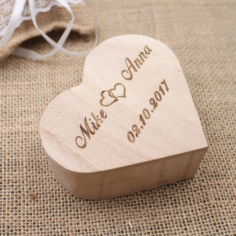 Personalized Wedding Ring Box Engraved Names and Date Heart shape AU stock 
