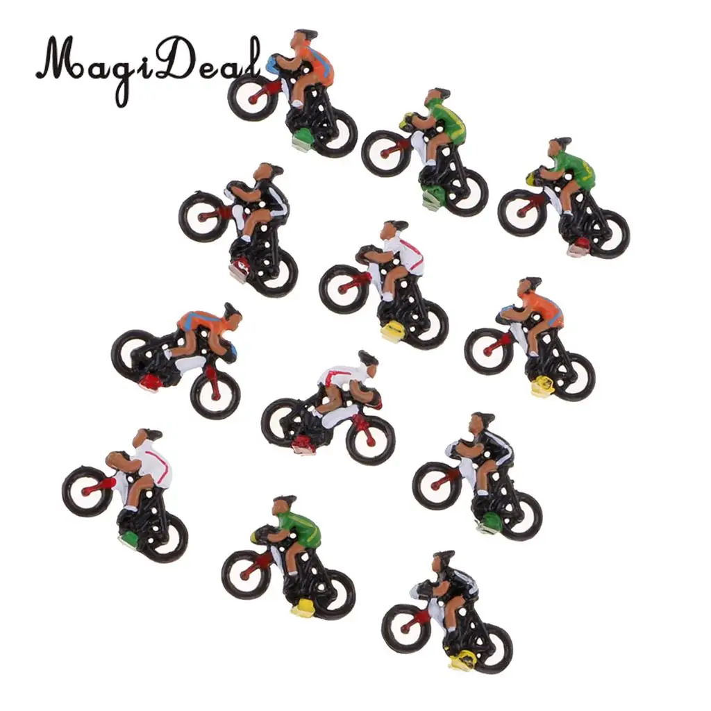 MagiDeal 12Pcs/Lot Miniature 1/87 Ho Model Landscape Cyclist DIY Landscape Sand Table Layout for Collectables Child Funny Toy