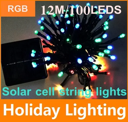 

12M Multi Color solar cell string lights 100pcs Decoration Light for Christmas Party Wedding outdoor string light Free Shipping