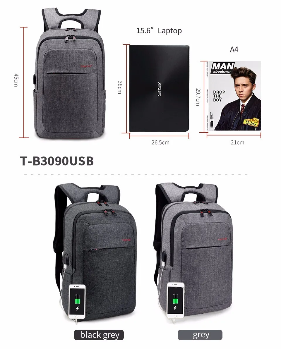Tigernu Anti theft USB зарядка мужские 14,1 дюймов ноутбук рюкзаки женские рюкзак Mochila школьный рюкзак сумка повседневная сумка для ноутбука