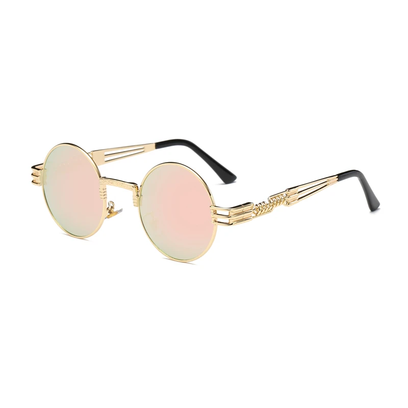 Psacss новые круглые панк Солнцезащитные очки для мужчин и женщин очки с оправой из сплава Рамка винтажная, брендовая, дизайнерская солнцезащитные очки для вождения рыбалки UV400 - Цвет линз: GD2680-7