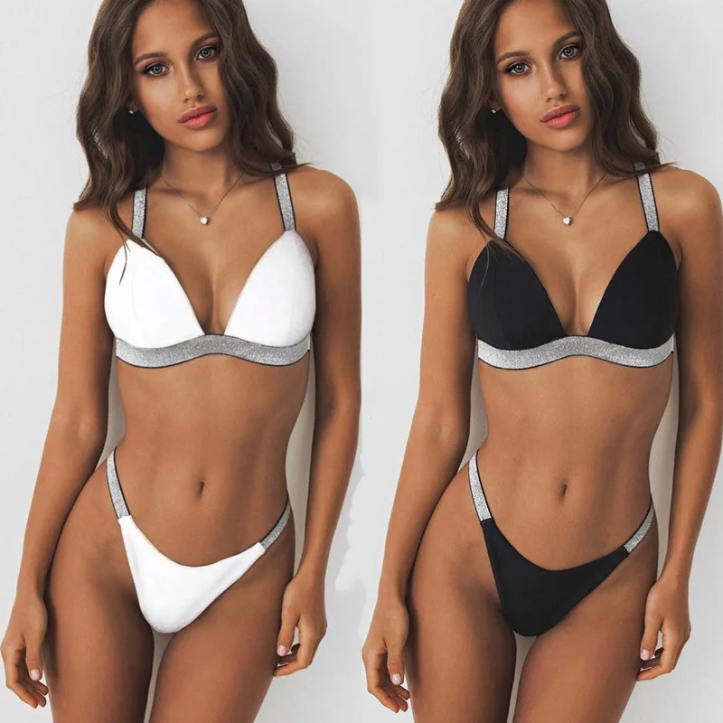 Sexy Push Up Bikini 2019 Swimwear Women Swimsuit Thong Black White Bikinis Set Brazilian Swimming Wear for Bathing Suit Biquini Sexy Push Up Bikini 2019 Swimwear Women Swimsuit Thong Black White Bikinis Set Brazilian Swimming Wear for Bathing Suit Biquini