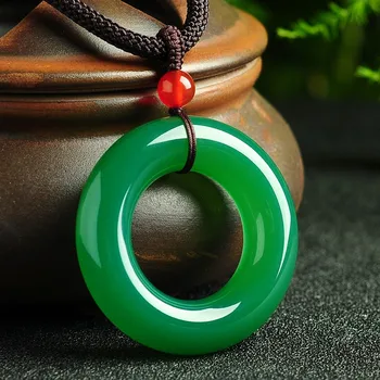 

Natural Green jade Pulp safety buckle pendant original men and women Jade Huaigu jade pulp ring Pendant