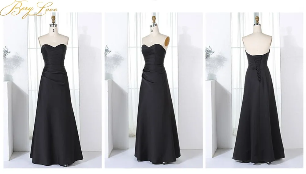 BeryLove милое черное Атласное Вечернее платье длинное женское Плиссированное Простое Элегантное вечернее платье для выпускного вечера платье vestidos de noche